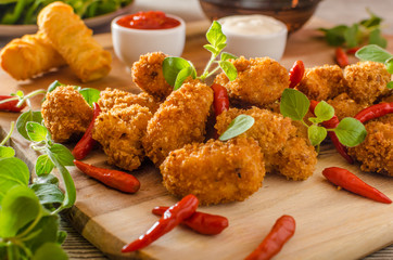 Chicken popcorn with croquettes