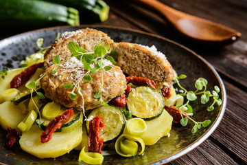 Fried minced meat cutlets with vegetable