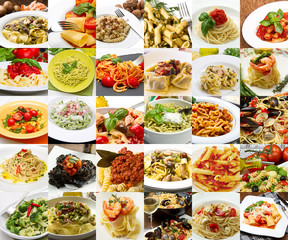 collage di differenti primi piatti di pasta della cucina italiana 