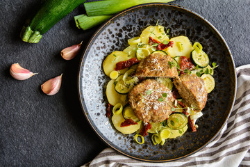 Fried minced meat cutlets with vegetable