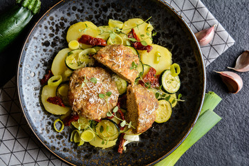 Fried minced meat cutlets with vegetable