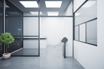 Concrete interior with turnstile and reception
