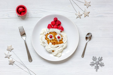 kids menu Christmas breakfast waffles top view