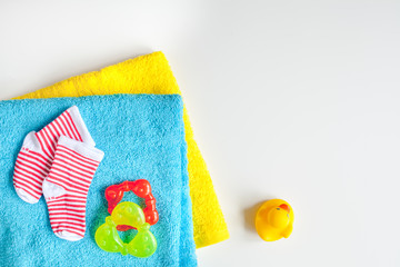 baby accessories for bath on white background