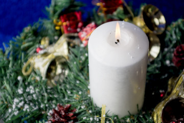 Christmas Decorations With Lit Candle