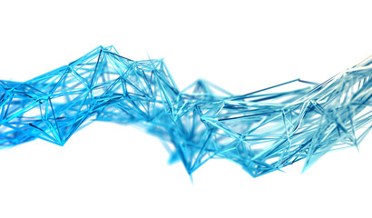 Abstract 3d rendering of chaotic plexus surface. Contemporary background with futuristic polygonal shape. Distorted low poly object with sharp lines.