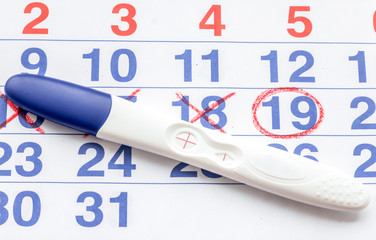 Positive pregnancy test with calendar top view