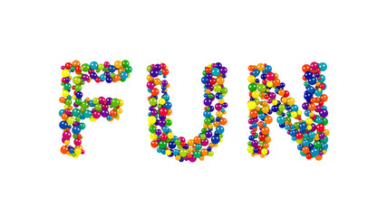 FUN formed from colorful balls over white