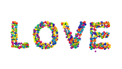 LOVE formed from colorful balls over white