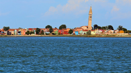 spectacular view of the island of Burano by boat