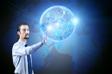 Young man in social network concept