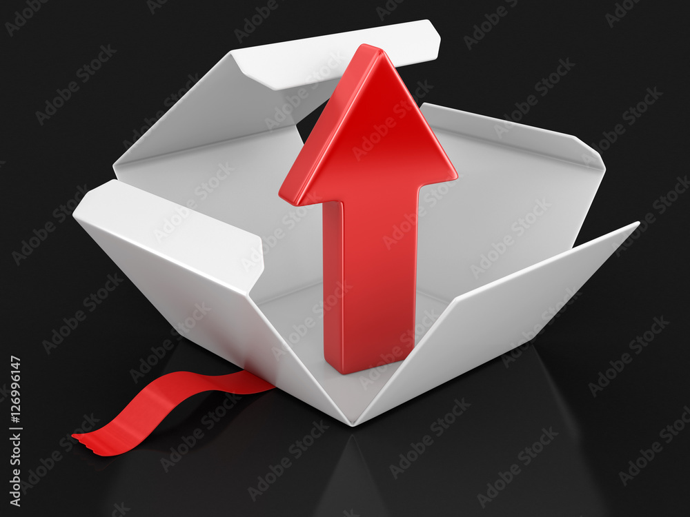 Poster open package with arrow up. image with clipping path