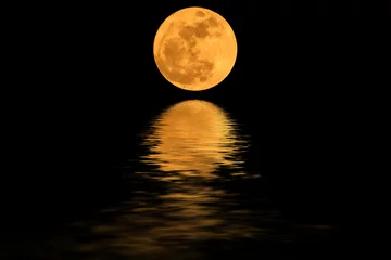 Papier Peint photo Lavable Pleine lune Super moon yellow and shadows in the water.