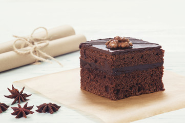 Chocolate cake on baking paper
