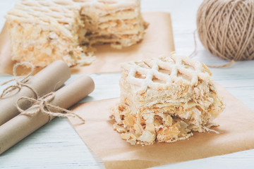 Puff cake on baking paper