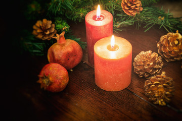 Candles and christmas decoration