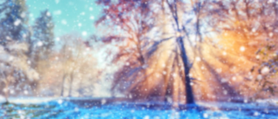 Abstract blur winter background with snow flakes