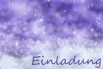 Purple Christmas Background, Snow, Snowflakes, Einladung Means Invitation