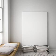 mock up poster frame in hipster interior background, 3D render, 3D illustration