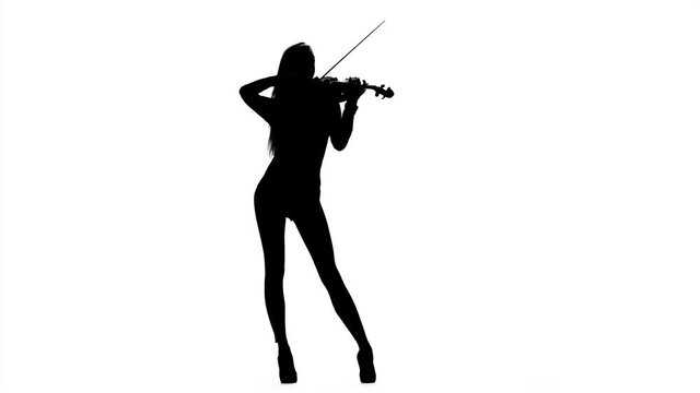 Woman violinist playing the fiddle. Silhouette