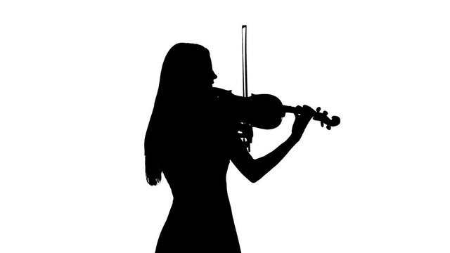 Woman professional violinist playing the fiddle. Silhouette