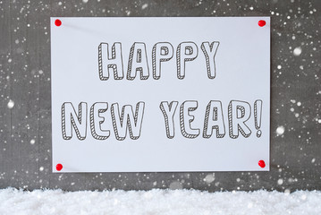 Label On Cement Wall, Snowflakes, Text Happy New Year