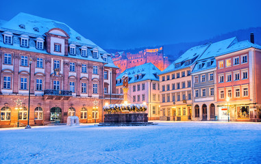 Medieval german town Heidelberg in winter, Germany - obrazy, fototapety, plakaty