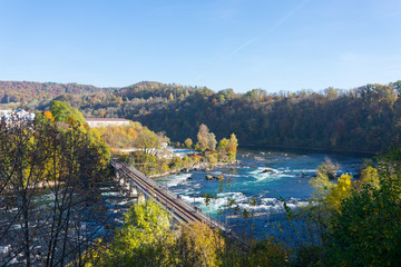 Fototapeta na wymiar Railway Bridge cross Rhine river in Schaffhausen, Switzerland