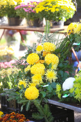 Floral arrangements at cemetery