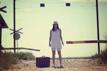 Woman on a railway retro style