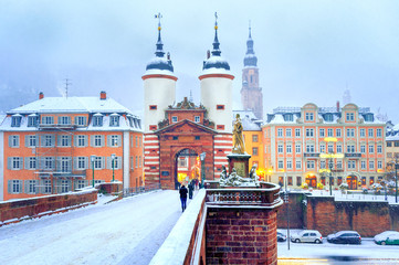 Baroque old town of Heidelberg, Germany, in winter - obrazy, fototapety, plakaty