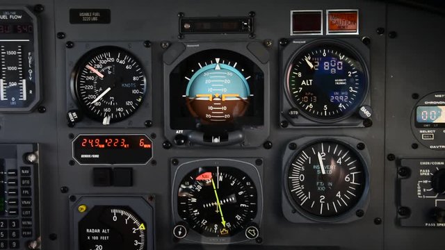 Console of a cockpit with its instruments