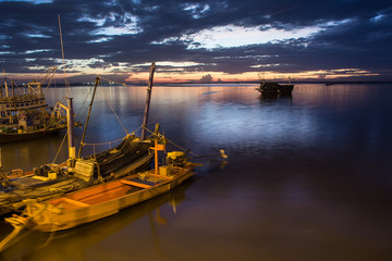Thailand Harbor and Sea view on morning time before sunrise with