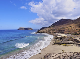 Fototapeta na wymiar Portugal, Madeira Islands, Porto Santo, View of the shoreline of the island..