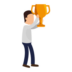 businessman character with trophy vector illustration design