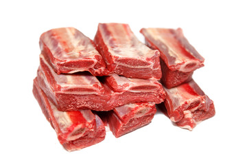 Ribs raw beef sliced to pieces. Insulated.