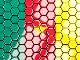Flag of cameroon, hexagon mosaic background