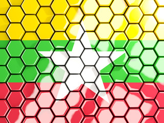 Flag of myanmar, hexagon mosaic background