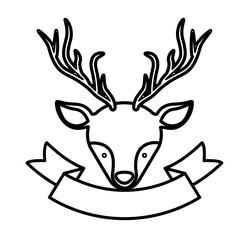 Reindeer and ribbon icon. Christmas season decoration and celebration theme. Isolated design. Vector illustration