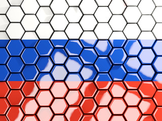 Flag of russia, hexagon mosaic background