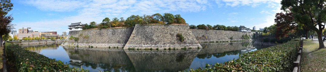Fototapeta na wymiar Fortress wall of Osaka Castle, Osaka, Japan - Photo taken on November 6th, 2015
