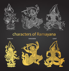 set action characters of Ramayana,thai tradition style vector