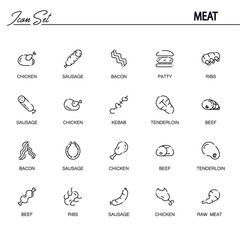 Meat food flat icon set.