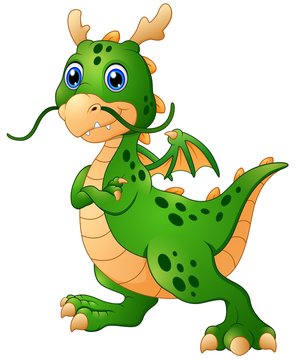 Cute cartoon green dragon posing 