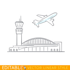 Plane taking off at the airport. Airbus departs. Outline sketch illustration.