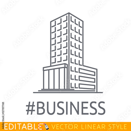 "Hashtag Business building of big company. Sketch line flat design icon