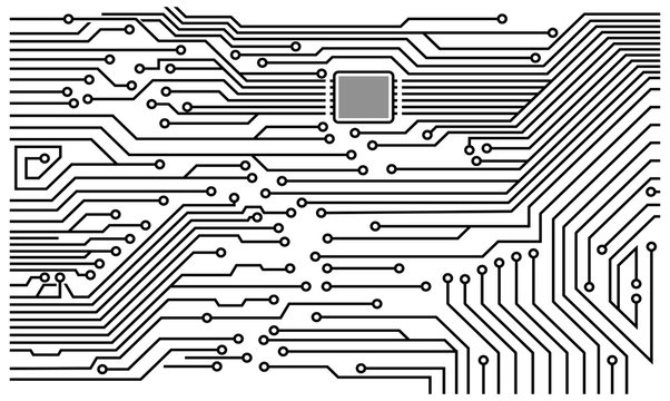 Electronic Circuit Board with Processor Vector Illustration