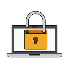 Padlock and laptop icon. Security system warning and protection theme. Isolated design. Vector illustration
