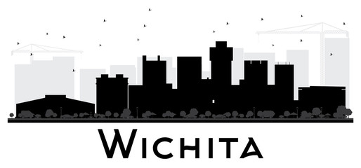Obraz premium Wichita City skyline black and white silhouette.