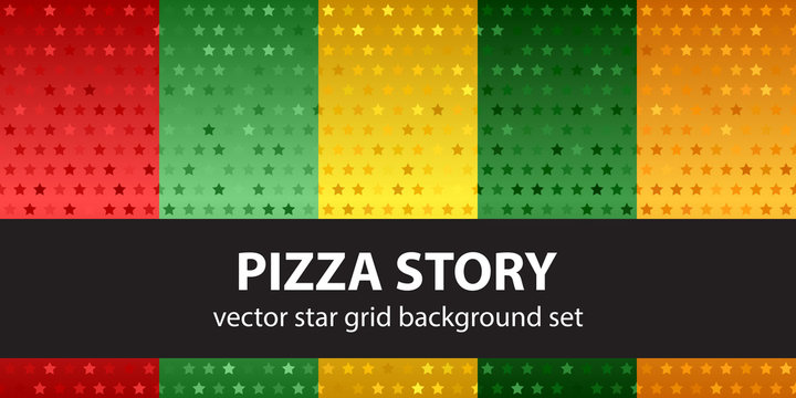 Star pattern set "Pizza Story". Vector seamless backgrounds